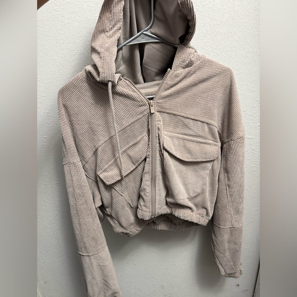 Nude Pink Hooded Corduroy Jacket